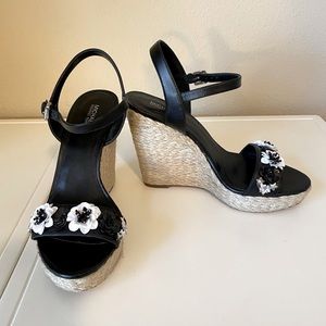 Michael Kors Black & White Flower Wedge Sandals